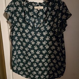 LOFT Green Floral Blouse Size M